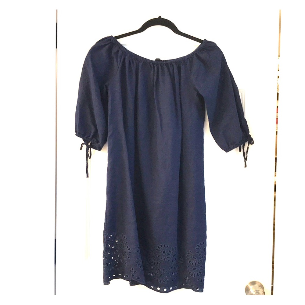 J. Crew navy off the shoulder dress